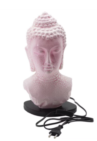 Lampe d'ambiance en forme de buste de Bouddha. Craquelé rose en fibre de verre. Ozora