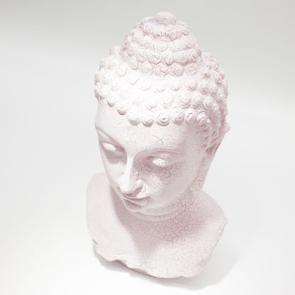 Lampe d'ambiance en forme de buste de Bouddha. Craquelé rose en fibre de verre. Ozora