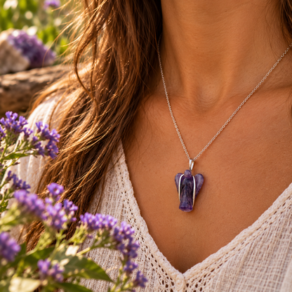 Pendentif ange gardien en Améthyste. Ozora