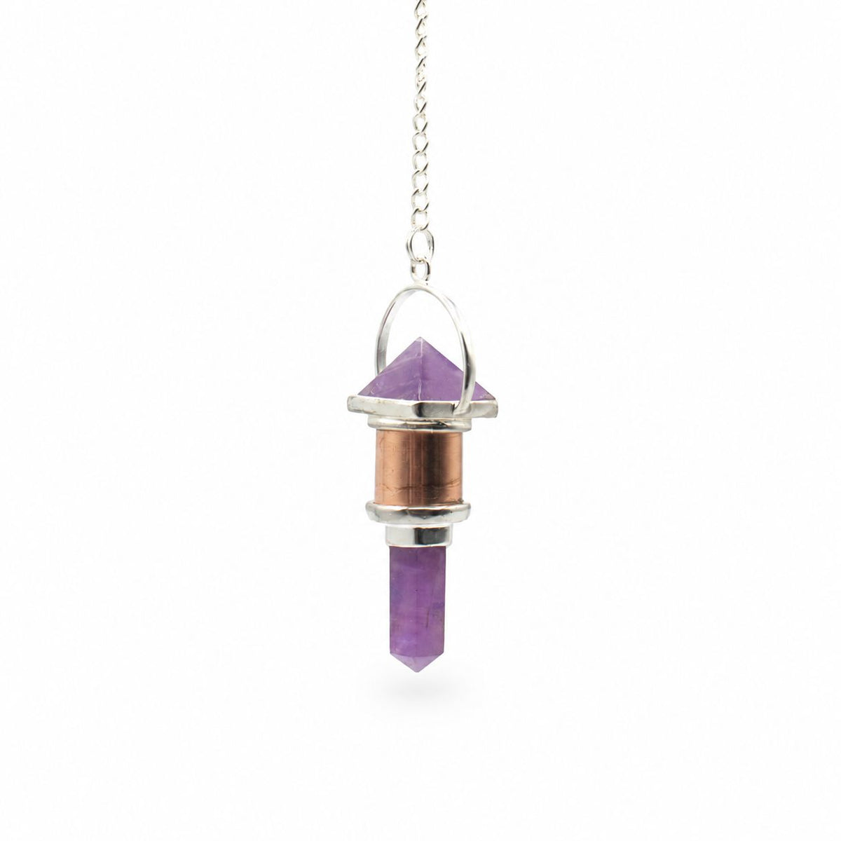 Pendule de radiesthésie en Améthyste & cuivre. Ozora