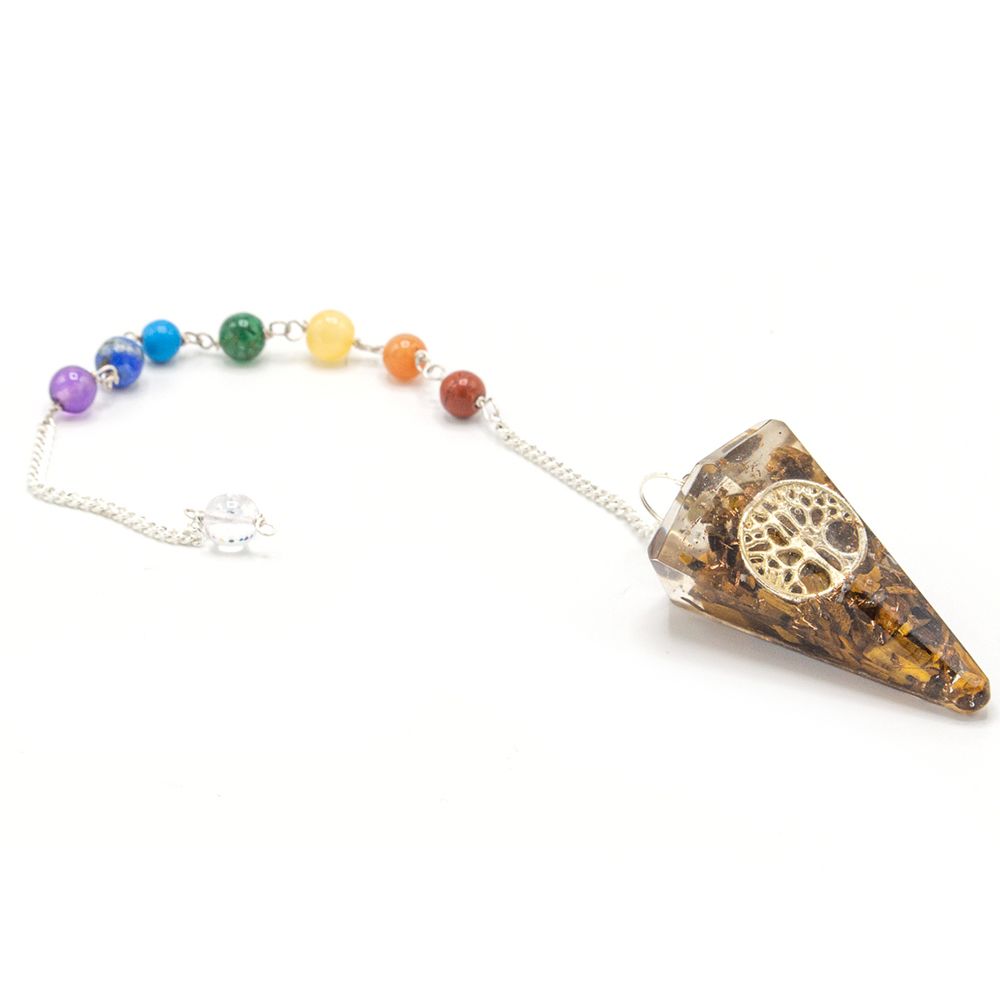 Pendule Énergétique en Orgonite – Arbre de Vie & pierres des 7 chakras. Ozora
