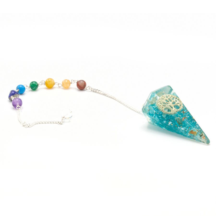 Pendule Énergétique en Orgonite – Arbre de Vie & pierres des 7 chakras. Ozora