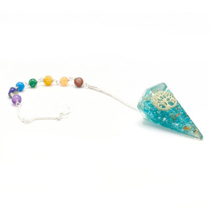Pendule Énergétique en Orgonite – Arbre de Vie & pierres des 7 chakras. Ozora