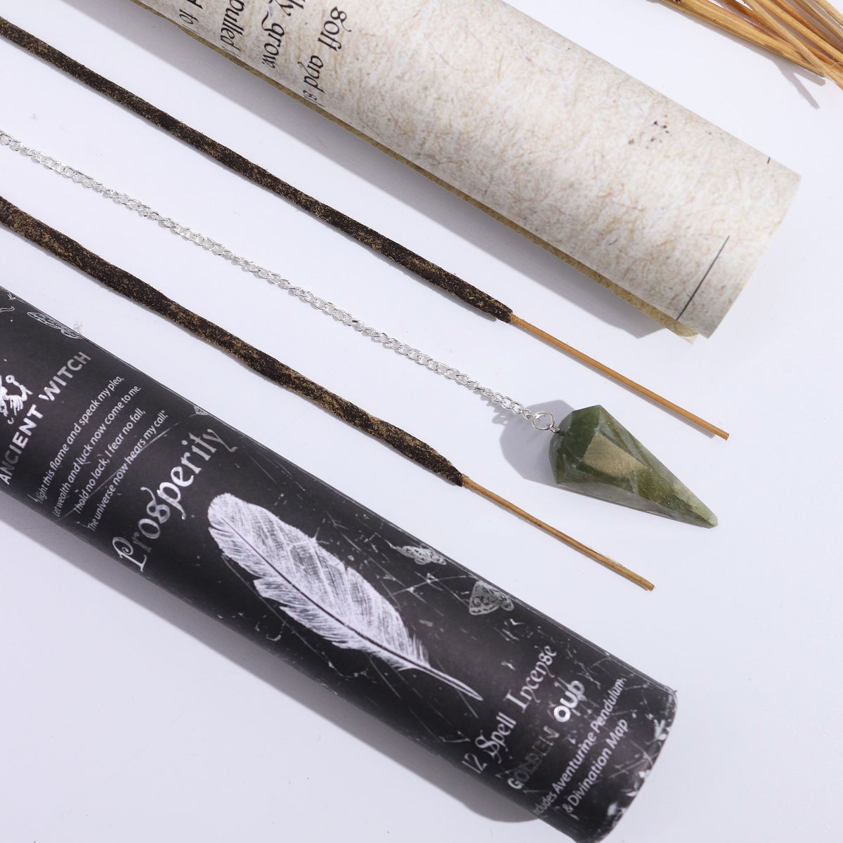 Encens Golden Oud avec pendule en aventurine pour rituel de prospérité. Ozora