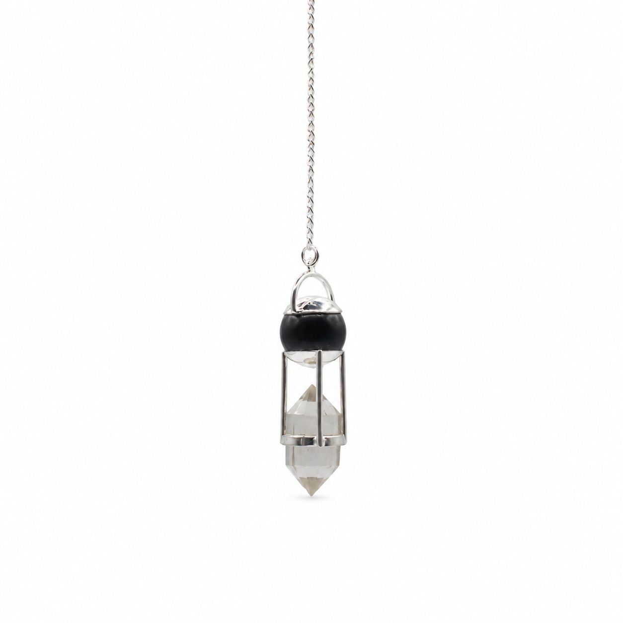 Pendule Double Pouvoir en Obsidienne & Cristal de Roche – Pendule Divinatoire Ozora
