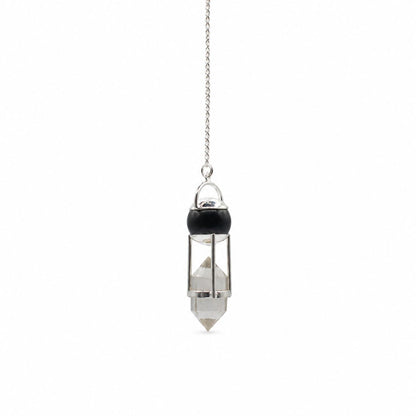Pendule Double Pouvoir en Obsidienne & Cristal de Roche – Pendule Divinatoire Ozora