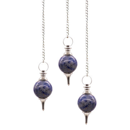 Pendule sphère en sodalite naturelle avec chaîne argentée pour radiesthésie. Ozora