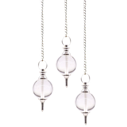 Pendule Sphère en Cristal de Roche Naturel sur une chaîne de 17 cm. Ozora