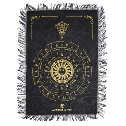 Tapis de radiesthésie noir et or avec motif solaire et astrologique. Ozora