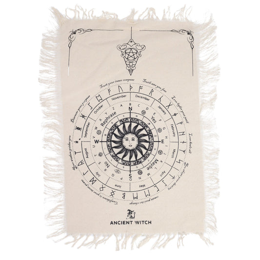 Tapis de radiesthésie naturel et noir avec motif solaire et symboles astrologiques. Ozora
