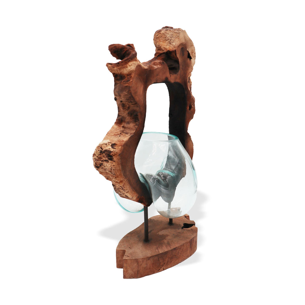 Vase suspendu en verre fondu et bois de Gamal : une décoration artisanale naturelle et originale pour un intérieur bohème et chaleureux. Ozora