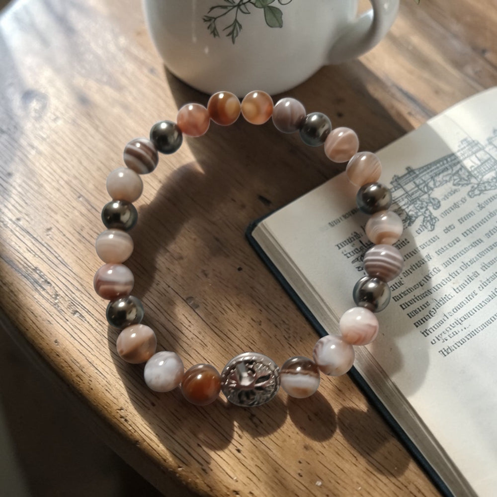 "Racine de Vie" Agate du Botswana & Hématite