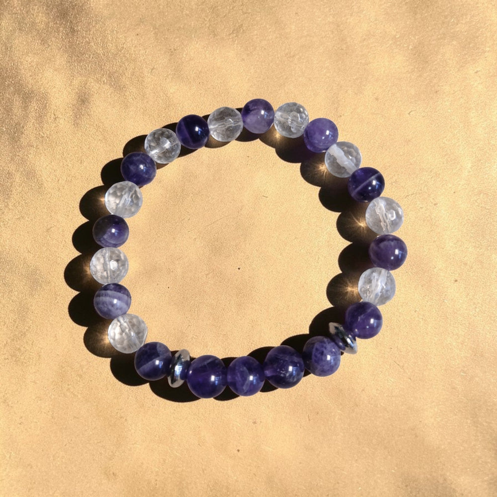 Bracelet en Améthyste chevron & Crystal de roche "Clarté Céleste" Ozora Création