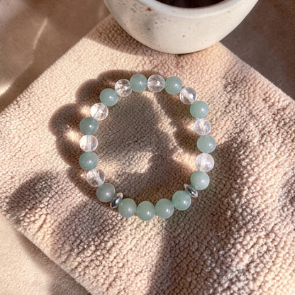 Bracelet en Aventurine verte & Cristal de roche "Aura de sérénité" Ozora Création
