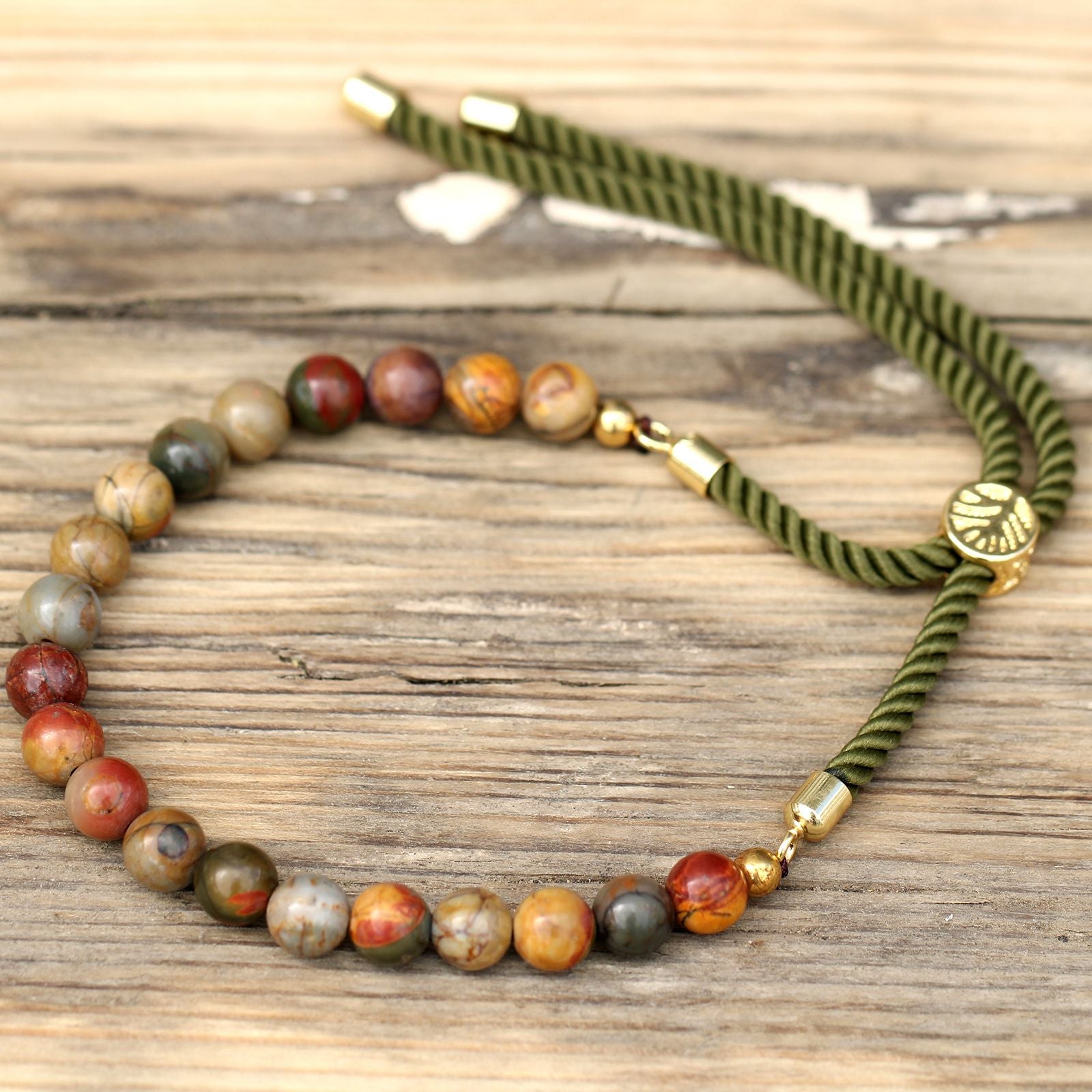 18K Gold Plated Gemstone Moss String Bracelet -  Picasso Jasper AWGifts Dropship