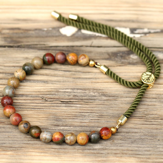 18K Gold Plated Gemstone Moss String Bracelet -  Picasso Jasper AWGifts Dropship