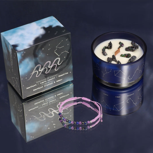 Zodiac Crystal Candle with Gemstone Bracelet - Aquarious AWGifts Dropship