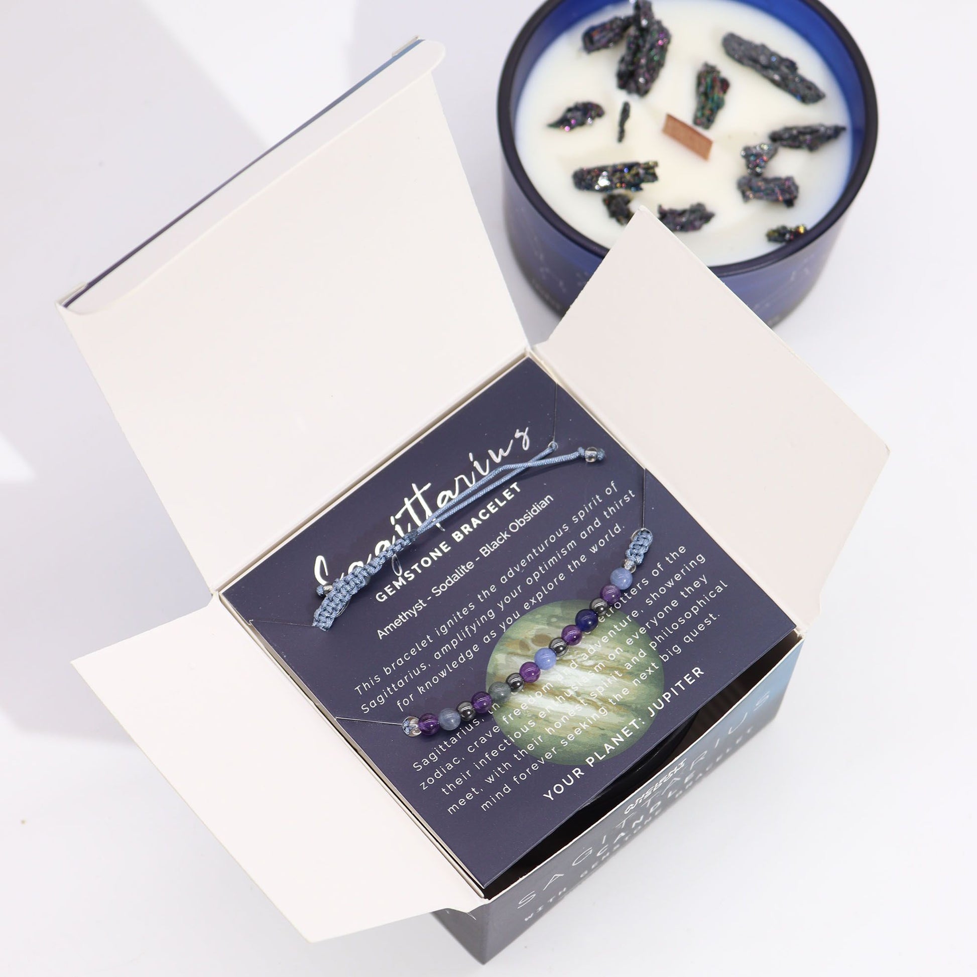 Zodiac Crystal Candle with Gemstone Bracelet - Sagittarius AWGifts Dropship