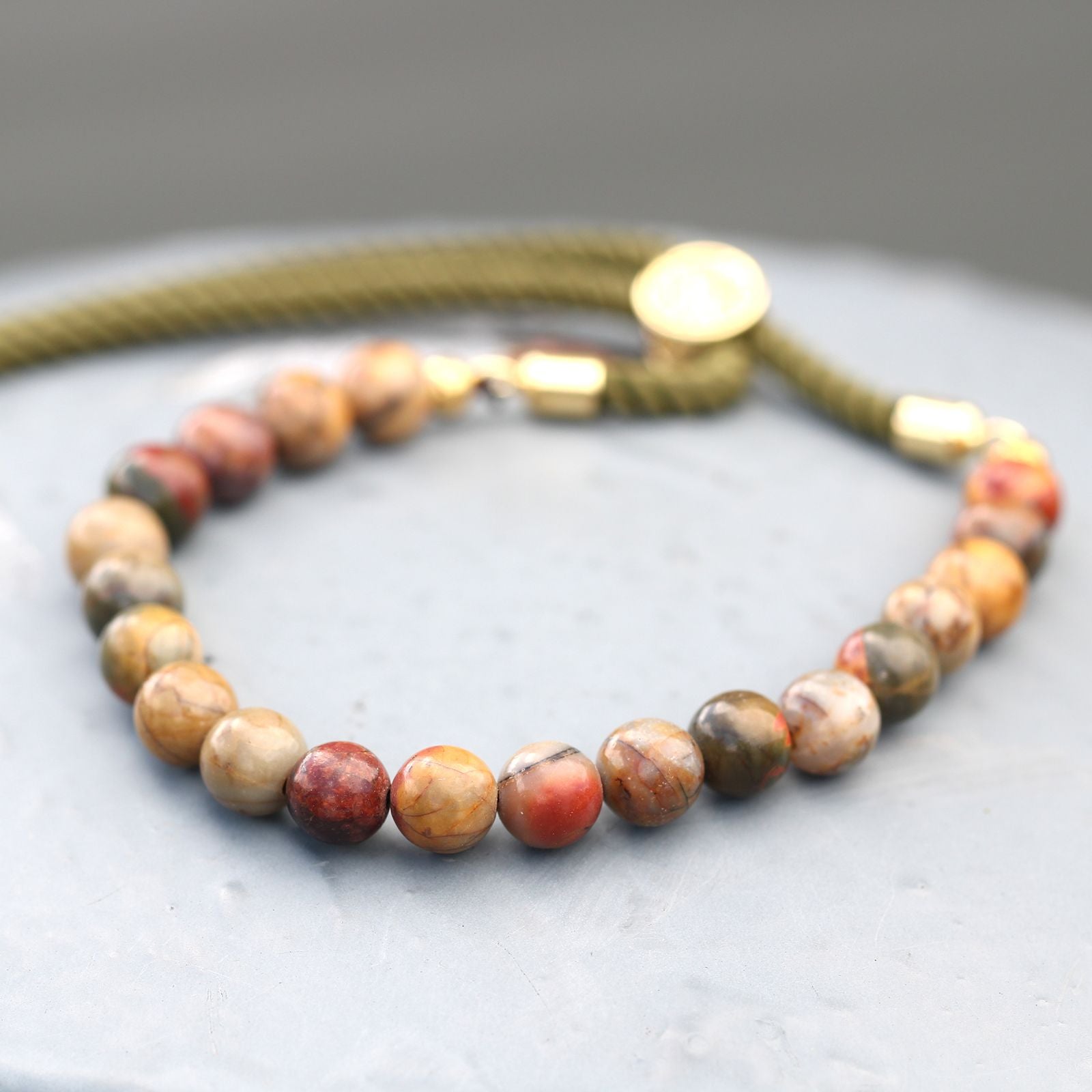 18K Gold Plated Gemstone Moss String Bracelet -  Picasso Jasper AWGifts Dropship