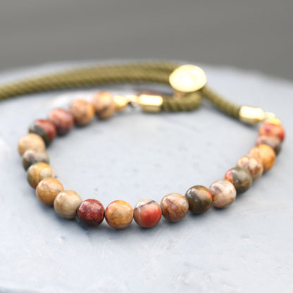 18K Gold Plated Gemstone Moss String Bracelet -  Picasso Jasper AWGifts Dropship