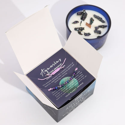 Zodiac Crystal Candle with Gemstone Bracelet - Aquarious AWGifts Dropship