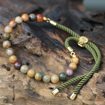 18K Gold Plated Gemstone Moss String Bracelet -  Picasso Jasper AWGifts Dropship