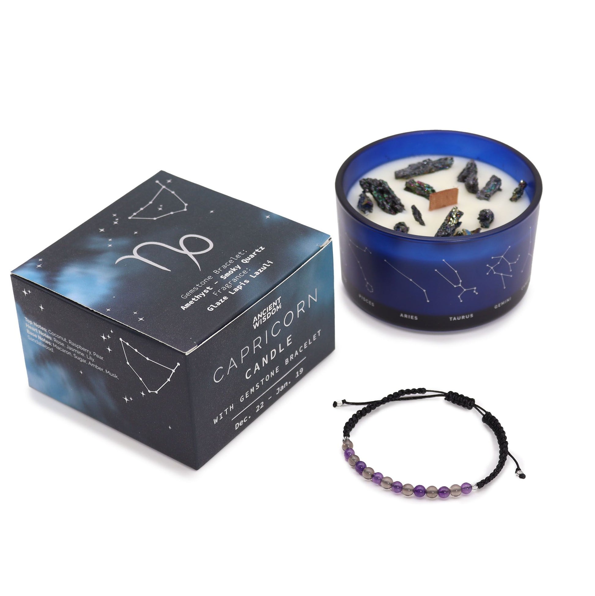 Zodiac Crystal Candle with Gemstone Bracelet - Capricorn AWGifts Dropship
