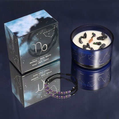 Zodiac Crystal Candle with Gemstone Bracelet - Capricorn AWGifts Dropship