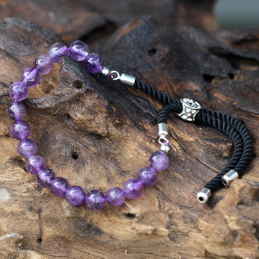925 Silver Plated Gemstone Black String Bracelet - Amethyst AWGifts Dropship