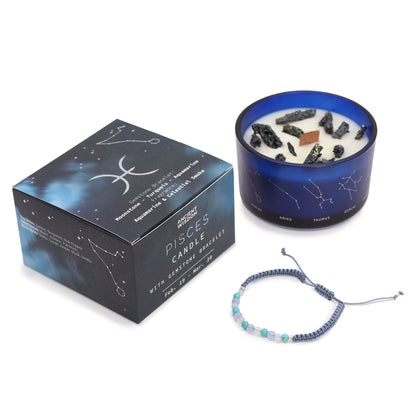 Zodiac Crystal Candle with Gemstone Bracelet - Pisces AWGifts Dropship