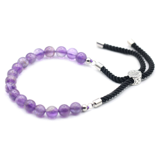 925 Silver Plated Gemstone Black String Bracelet - Amethyst AWGifts Dropship