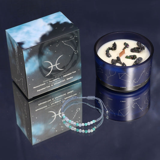 Zodiac Crystal Candle with Gemstone Bracelet - Pisces AWGifts Dropship