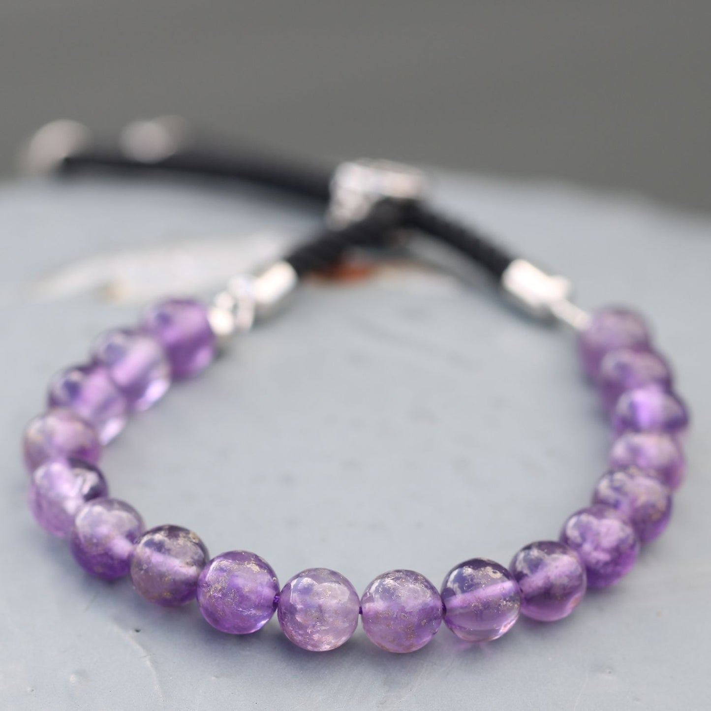 925 Silver Plated Gemstone Black String Bracelet - Amethyst AWGifts Dropship