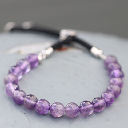 925 Silver Plated Gemstone Black String Bracelet - Amethyst AWGifts Dropship