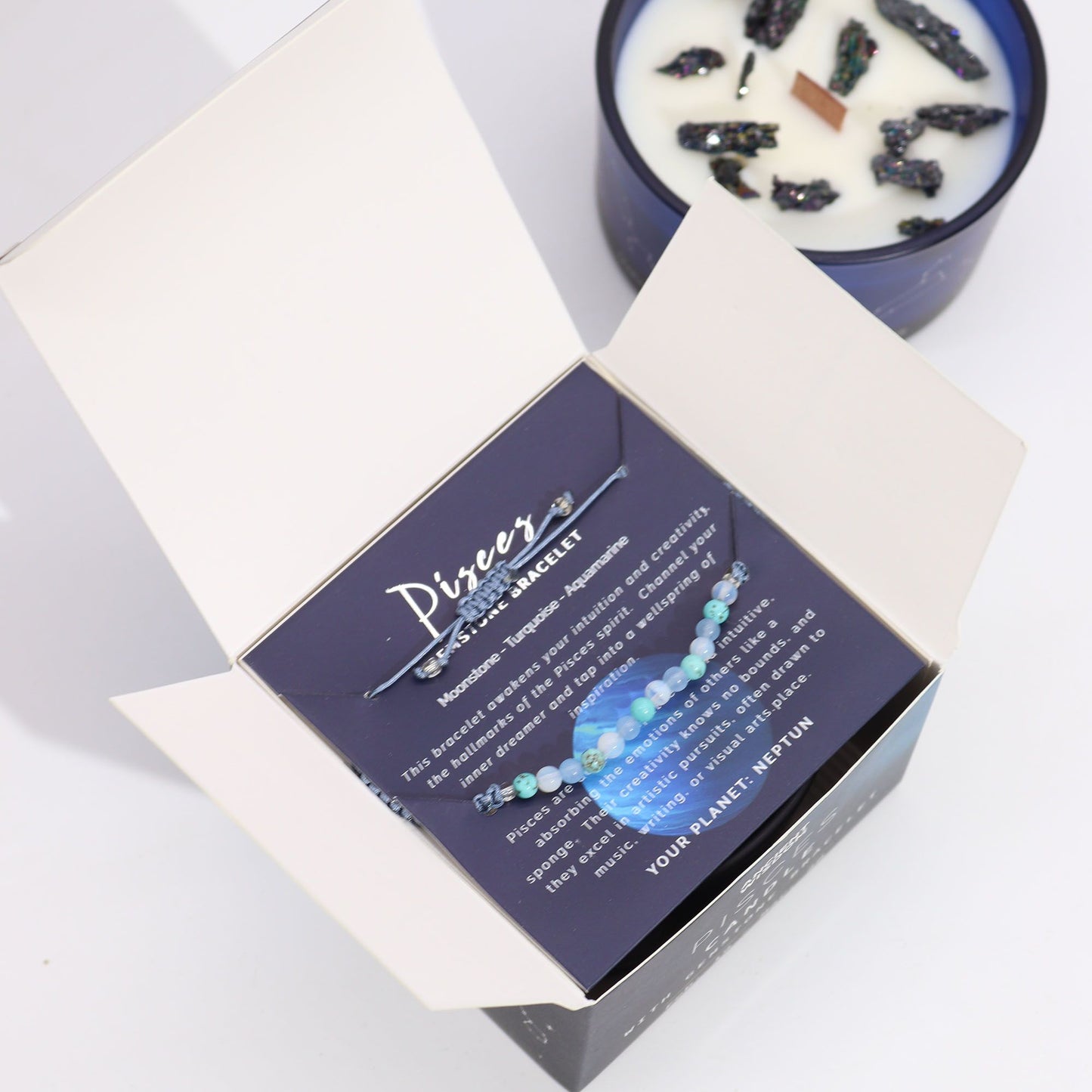 Zodiac Crystal Candle with Gemstone Bracelet - Pisces AWGifts Dropship