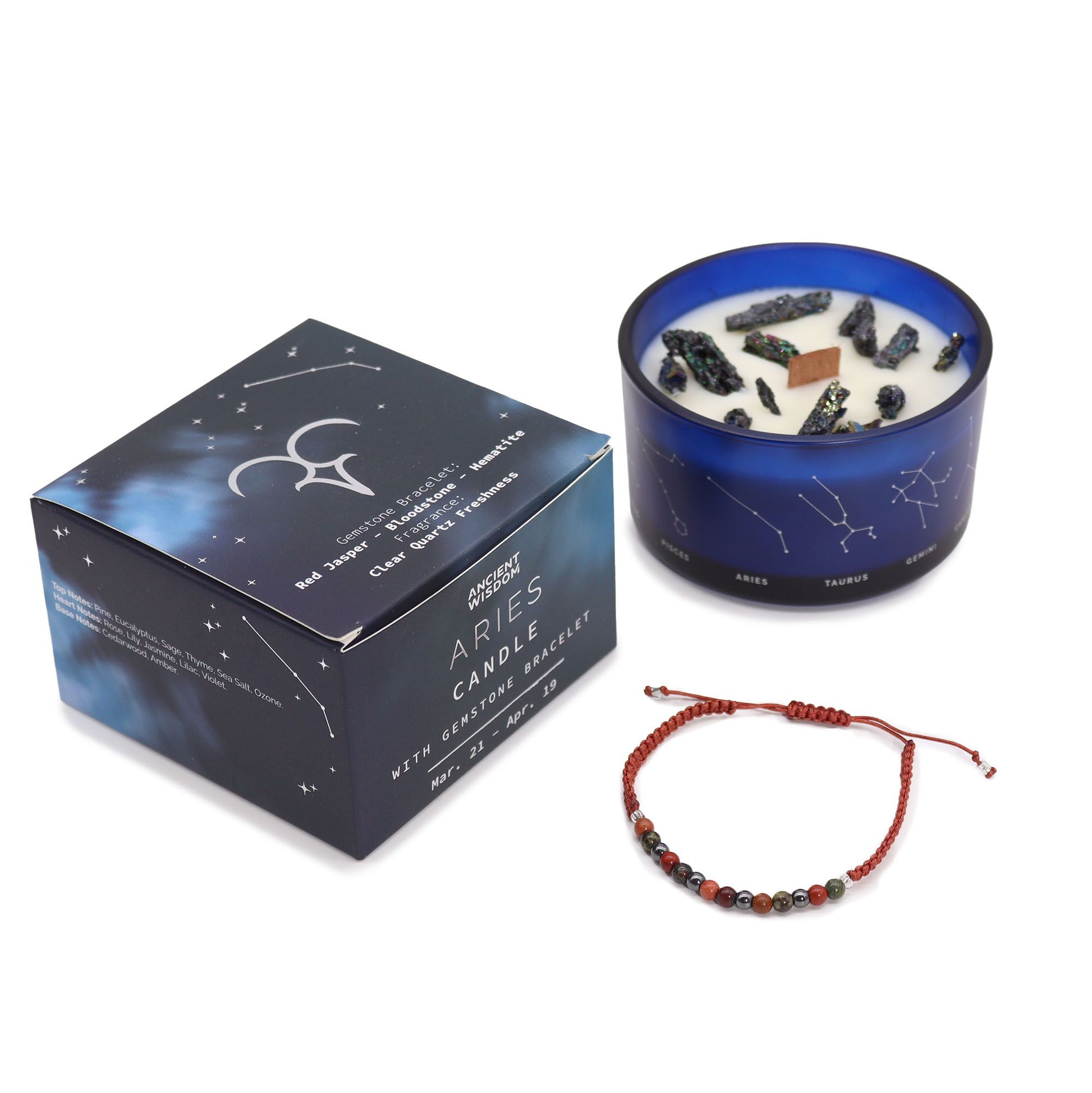 Zodiac Crystal Candle with Gemstone Bracelet - Aries AWGifts Dropship
