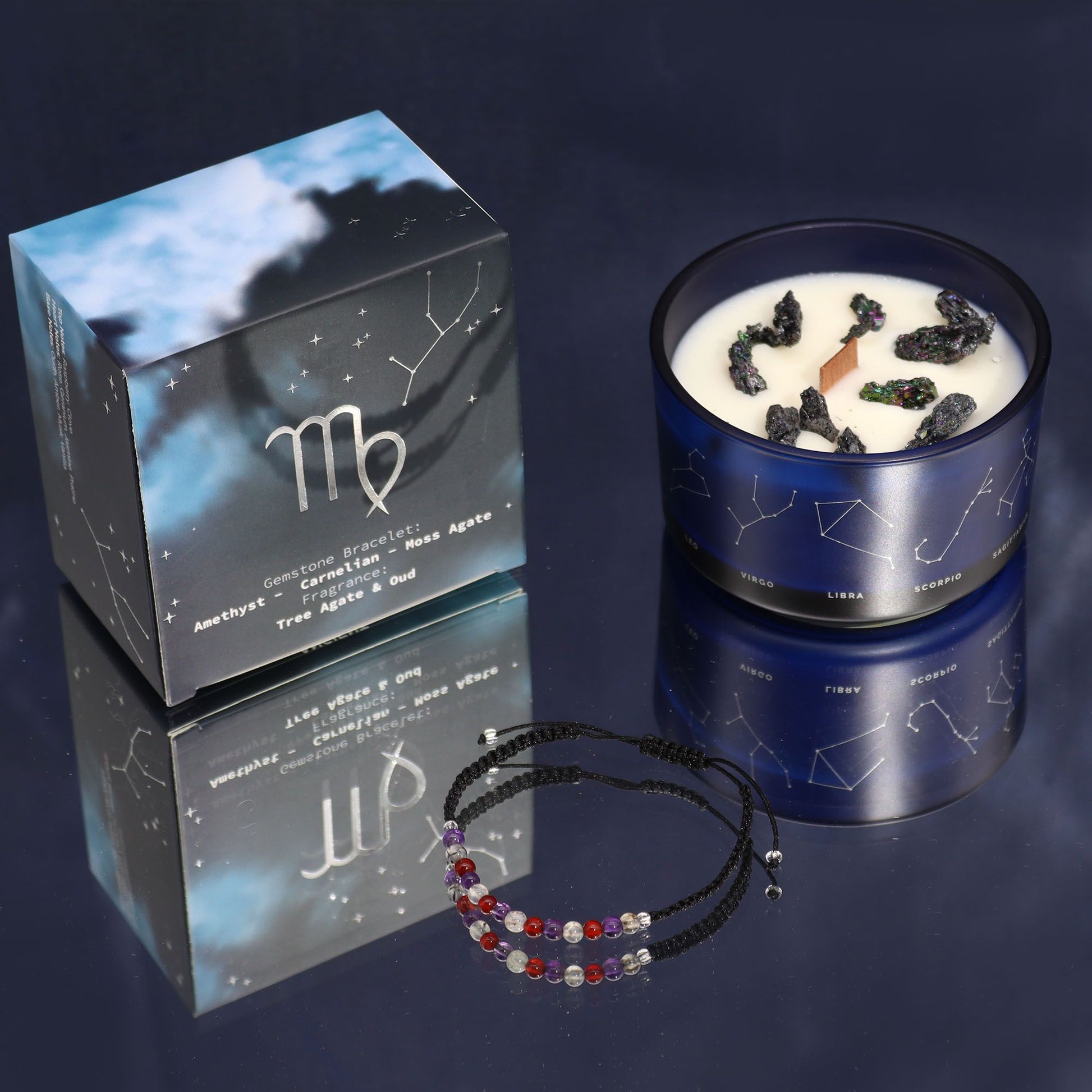 Zodiac Crystal Candle with Gemstone Bracelet - Virgo AWGifts Dropship