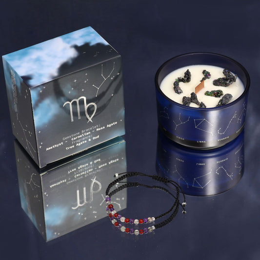 Zodiac Crystal Candle with Gemstone Bracelet - Virgo AWGifts Dropship