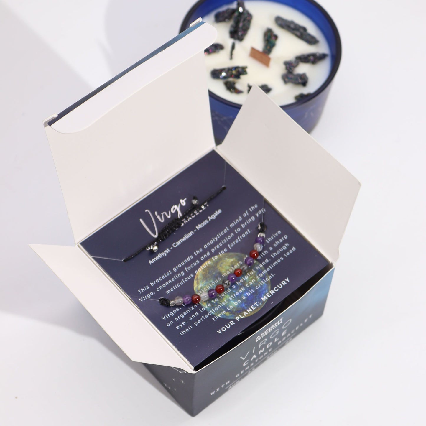 Zodiac Crystal Candle with Gemstone Bracelet - Virgo AWGifts Dropship