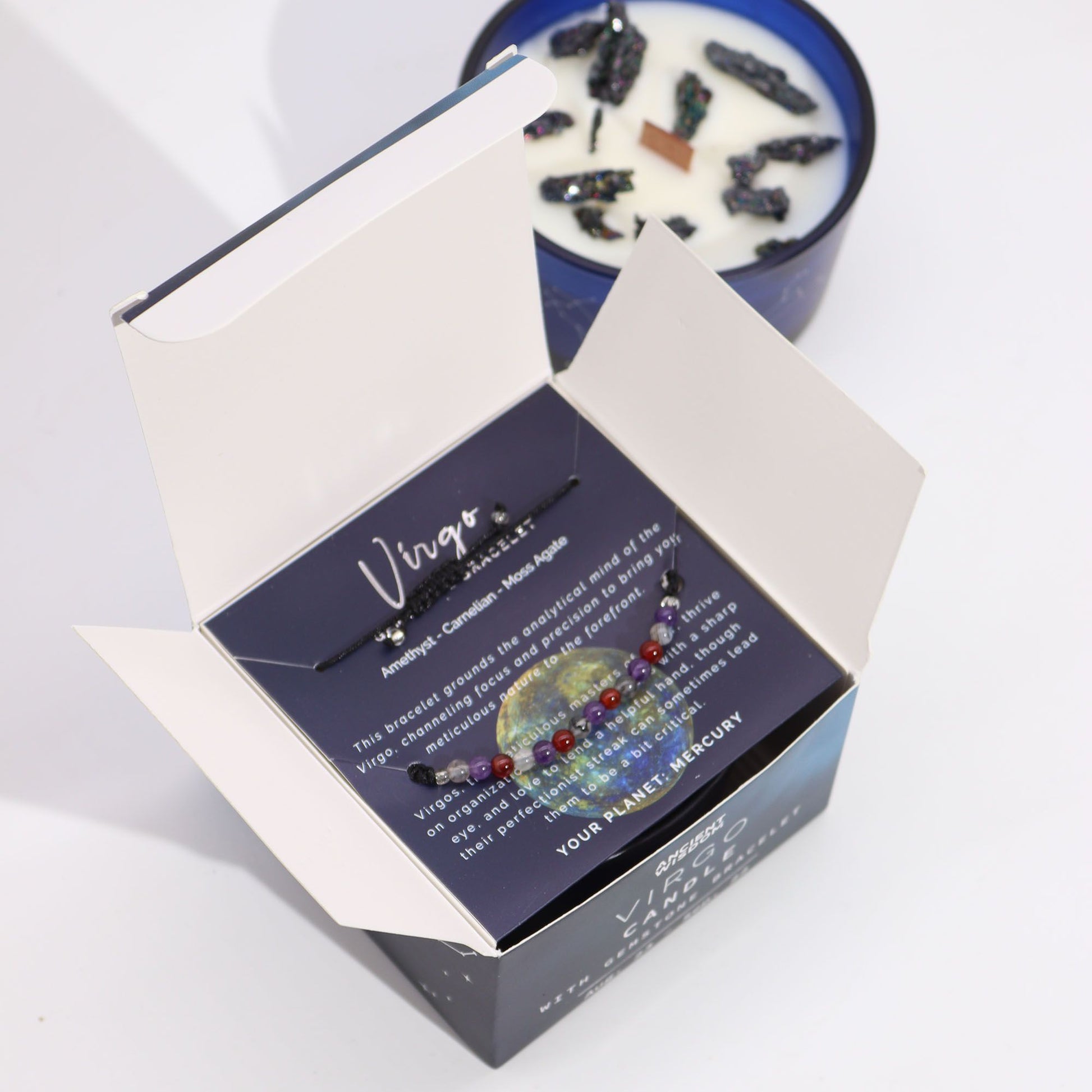 Zodiac Crystal Candle with Gemstone Bracelet - Virgo AWGifts Dropship