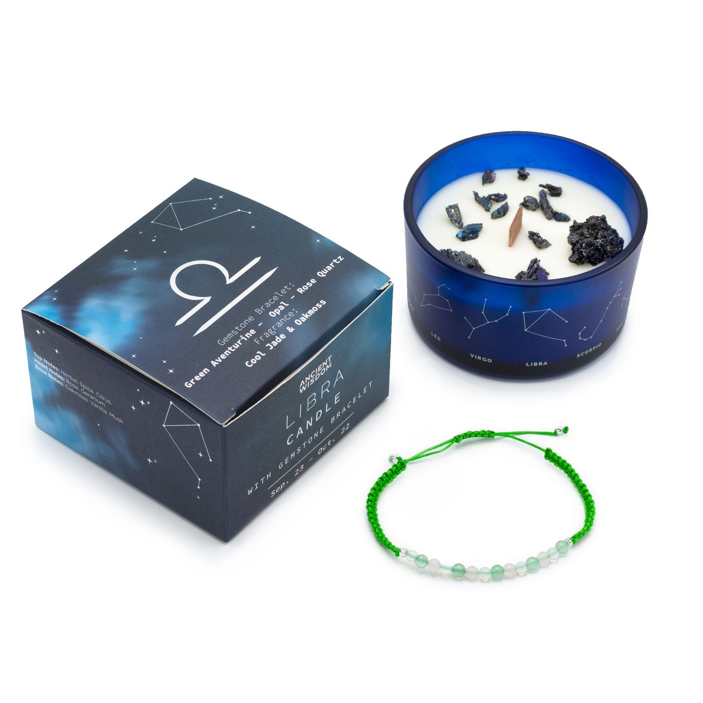 Zodiac Crystal Candle with Gemstone Bracelet - Libra AWGifts Dropship