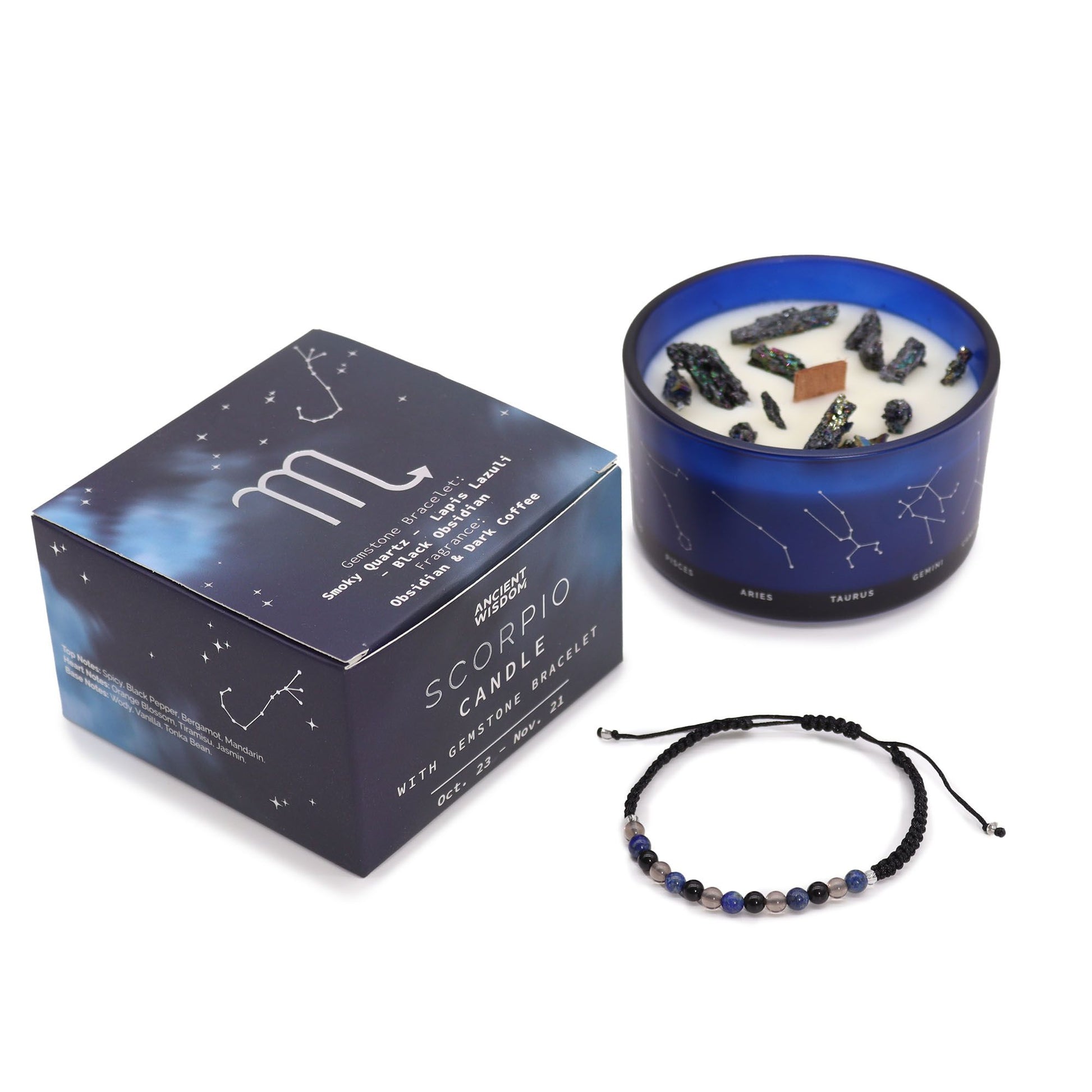 Zodiac Crystal Candle with Gemstone Bracelet - Scorpio AWGifts Dropship