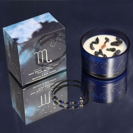 Zodiac Crystal Candle with Gemstone Bracelet - Scorpio AWGifts Dropship