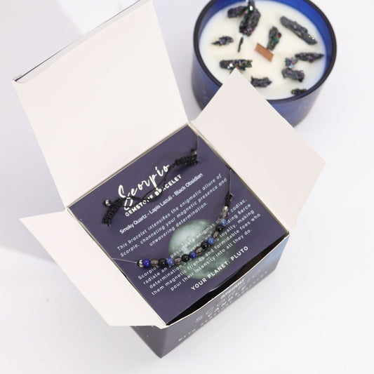 Zodiac Crystal Candle with Gemstone Bracelet - Scorpio AWGifts Dropship