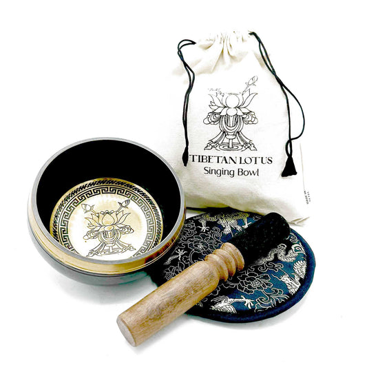 Hand Beaten & Engraved Singing Bowl Gift Set - 14cm - Lotus Flower AWGifts Dropship