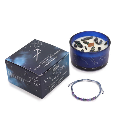 Zodiac Crystal Candle with Gemstone Bracelet - Sagittarius AWGifts Dropship