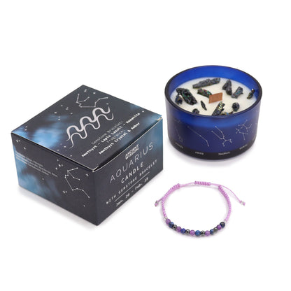 Zodiac Crystal Candle with Gemstone Bracelet - Aquarious AWGifts Dropship
