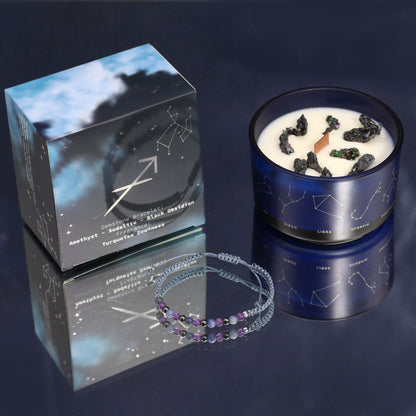 Zodiac Crystal Candle with Gemstone Bracelet - Sagittarius AWGifts Dropship