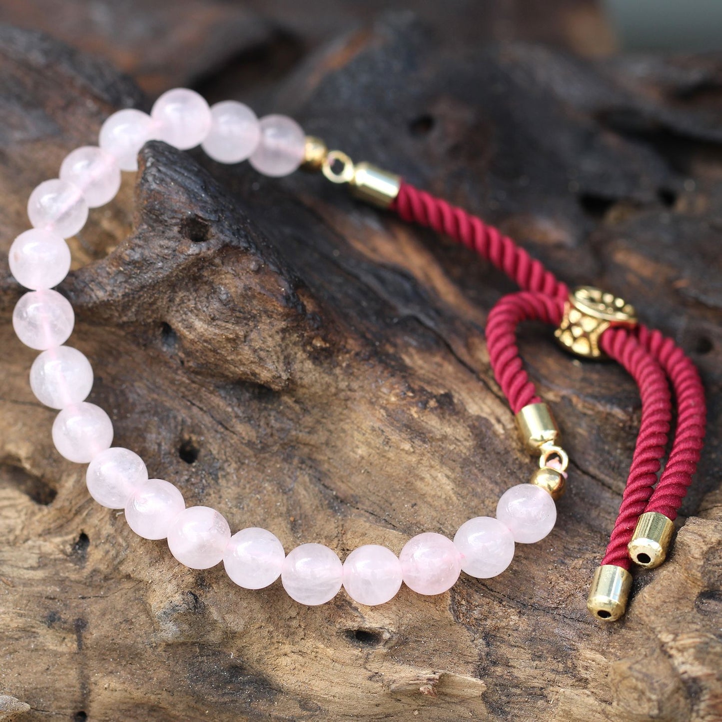 18K Gold Plated Gemstone Bordeaux String Bracelet - Rose Quartz AWGifts Dropship