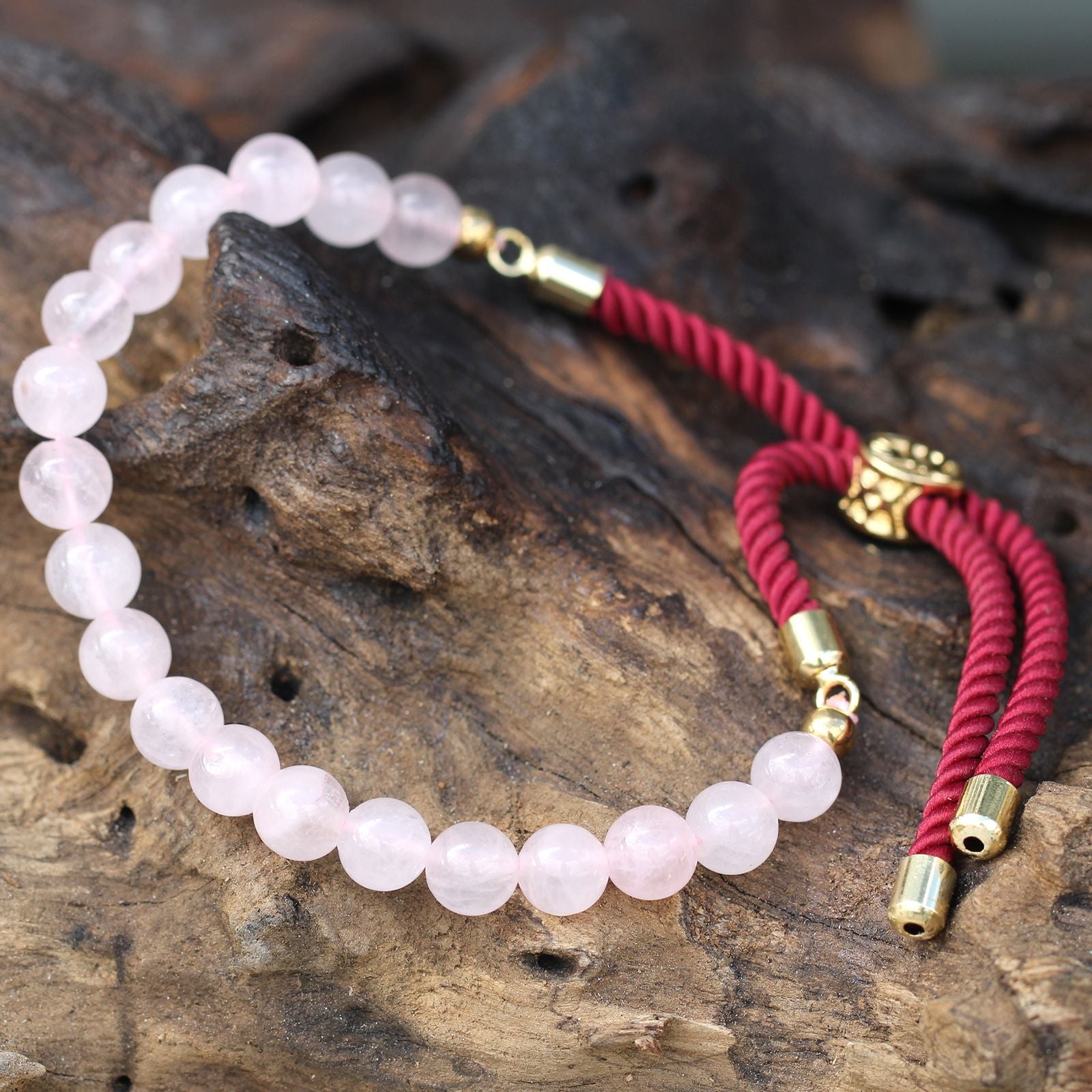 18K Gold Plated Gemstone Bordeaux String Bracelet - Rose Quartz AWGifts Dropship